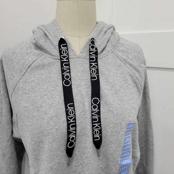 Calvin Klein Woman's Fleece Hoodie Logo on Drawstrings Gray Sweatshirt Size L - Picture 2 of 7